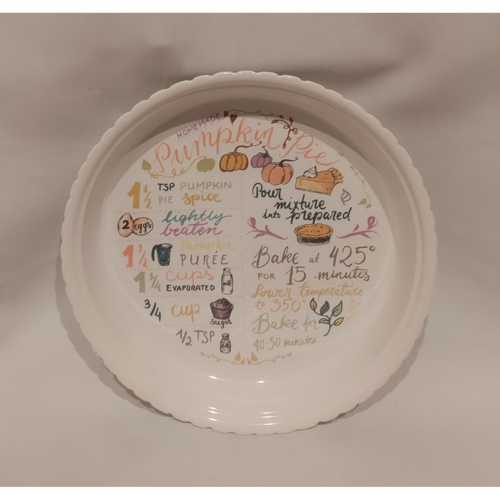 Hobby Lobby 2020 Pumpkin Pie Recipe Baking Dish Ceramic Plate 12" Cottagecore